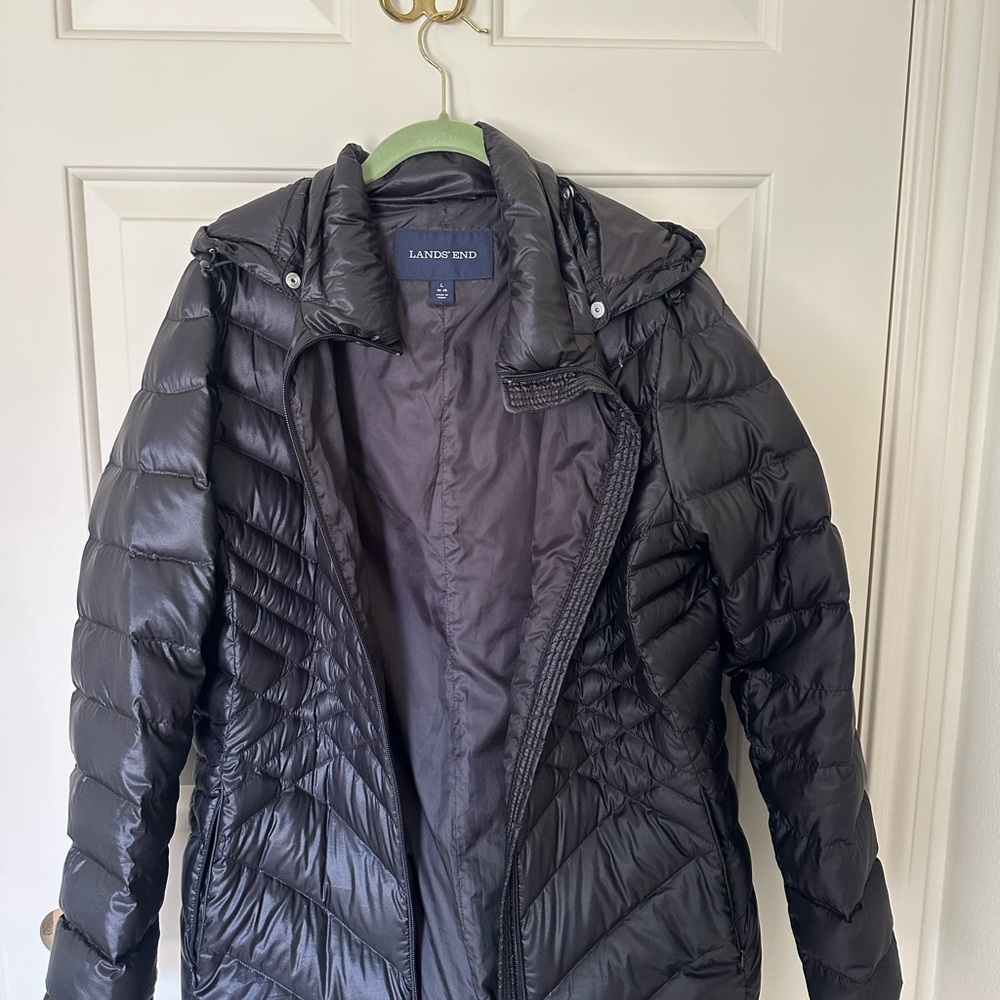 Lands' End Womens Black Puffer Coat